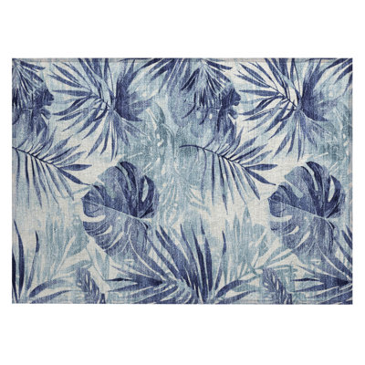 Machine Washable Indoor/Outdoor Xhevrie Blue Rug