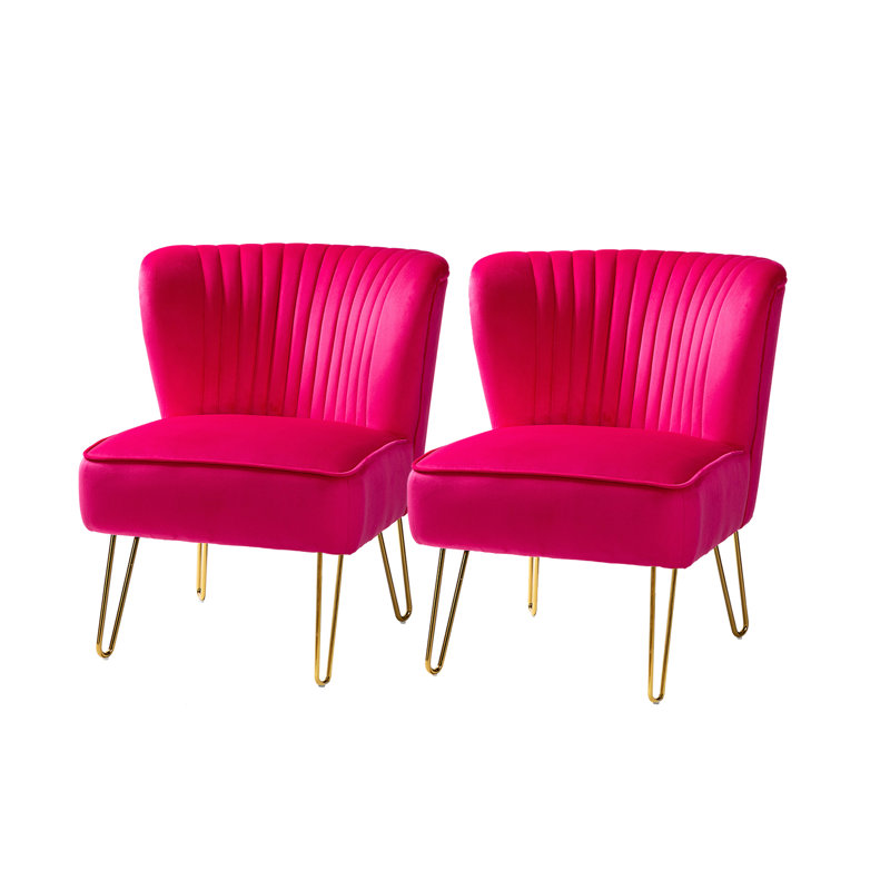Chaise d'appoint en velours capitonné de 26 po Euclid, Fuchsia