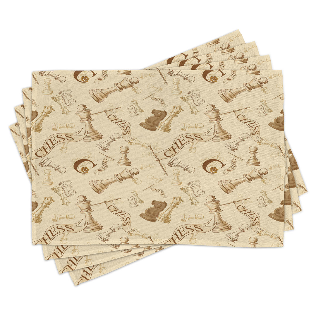 Platzdeckchen 4er-Set, Retro-Schachspielfiguren, Beige