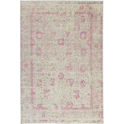 Tapis ivoire et rose noué à la main de haute qualité