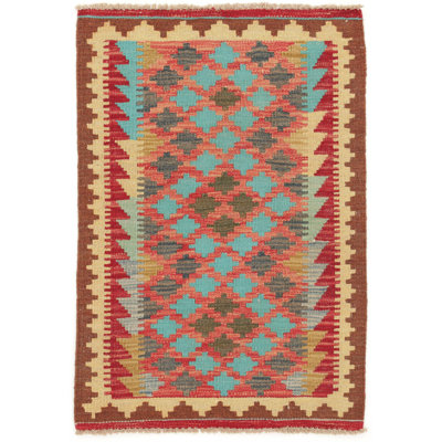 Rectangle 60 cm x 90 cm Geometric Wool Hand Woven Kilim