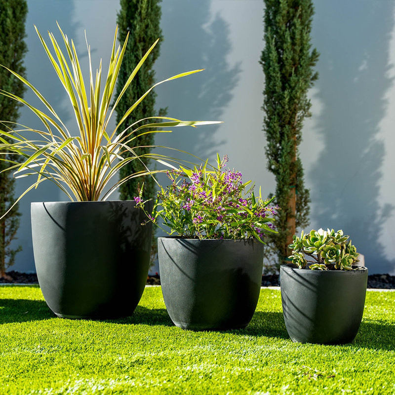 Diameter Round Black Concrete Indoor/Outdoor Planter, Black Concrete Planter, Modern Planter Pot, Lightweight Black Plant Pot