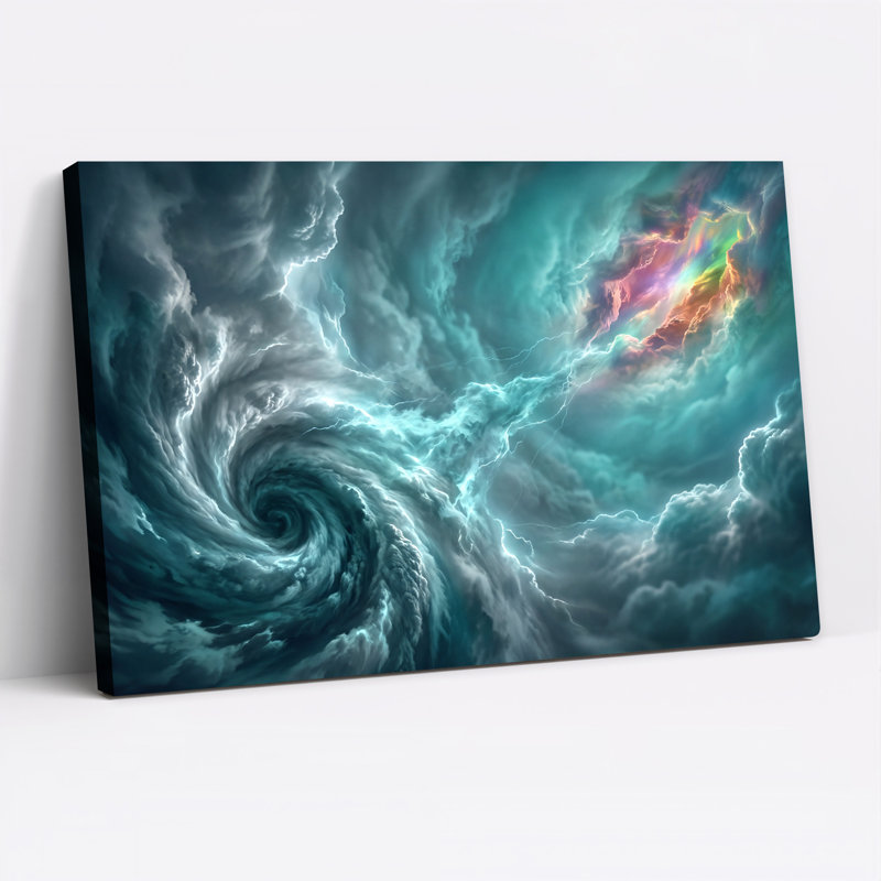 Toile tourbillonnante bleu sarcelle avec nuages et orage, H 12 po x l 18 po