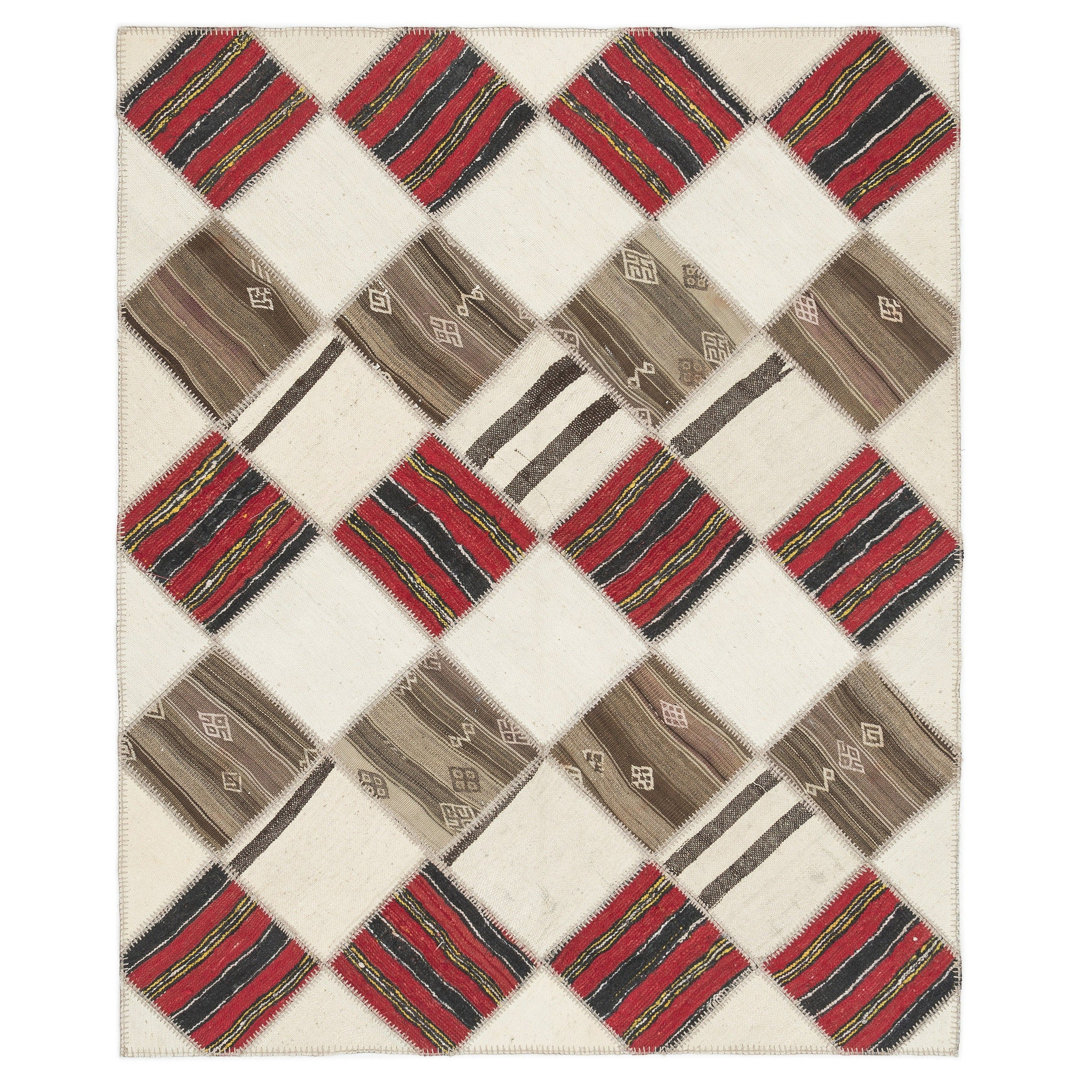 Teselya Beige Striped Wool Handmade Area Rug