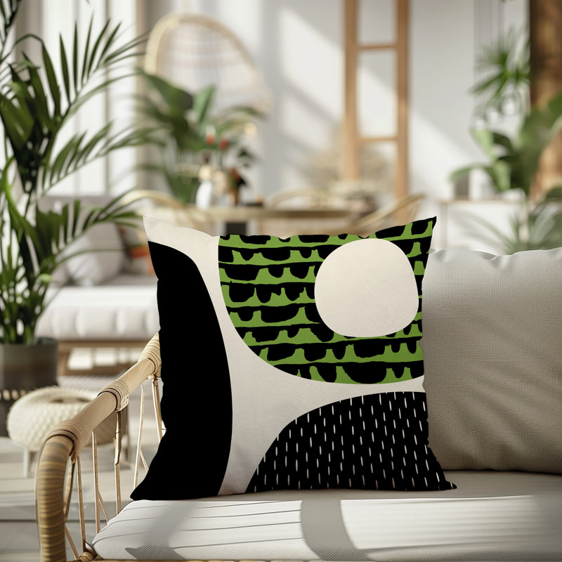 Coussin carré intérieur / extérieur pia, H 17 po x l 17 po, Chartreuse / noir / blanc cassé