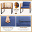 Ensemble de conversation 3 pièces en bois d'acacia de patio avec fauteuils rembourrés