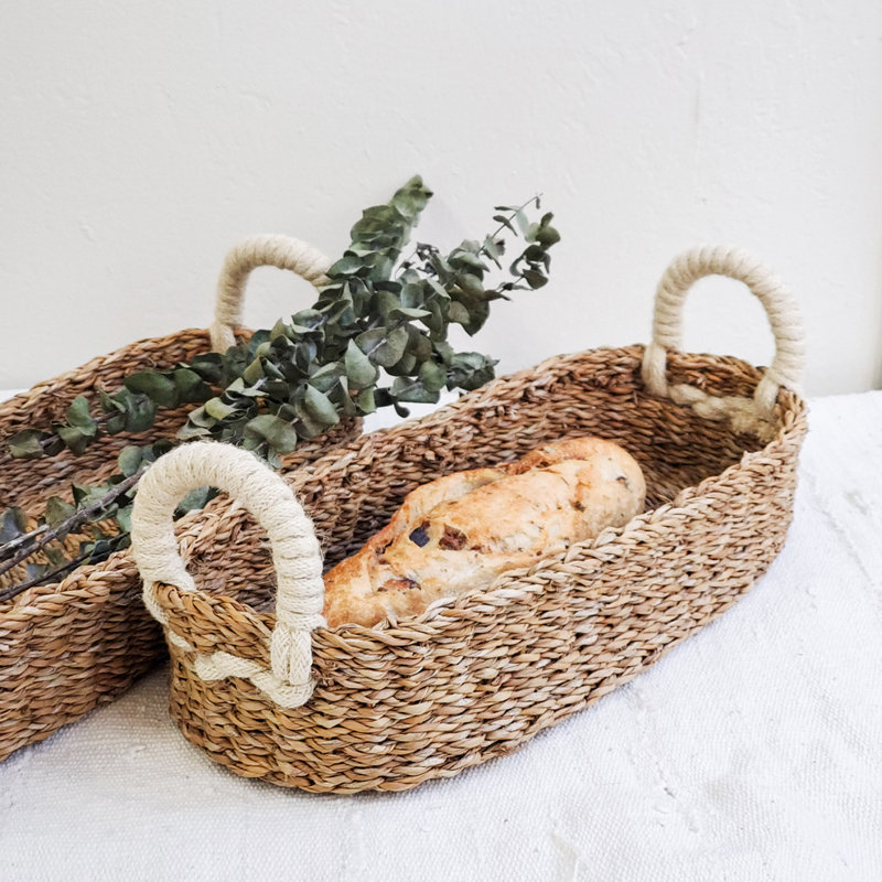 Rosalind Wheeler Seagrass Decorative Basket, Brown/White