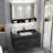Aventon 35.4" Modern Floating Bathroom Vanity with Black Marble Top, White Ceramic Sink & Gold Handles