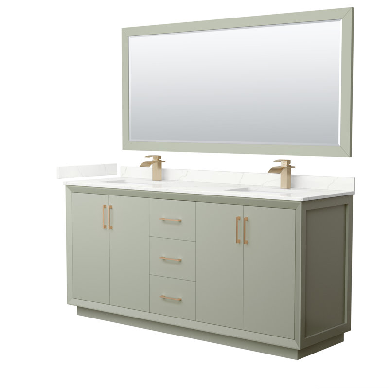 Strada 72'' W Double Vanity, Giotto Quartz, Light Green, Matte Black