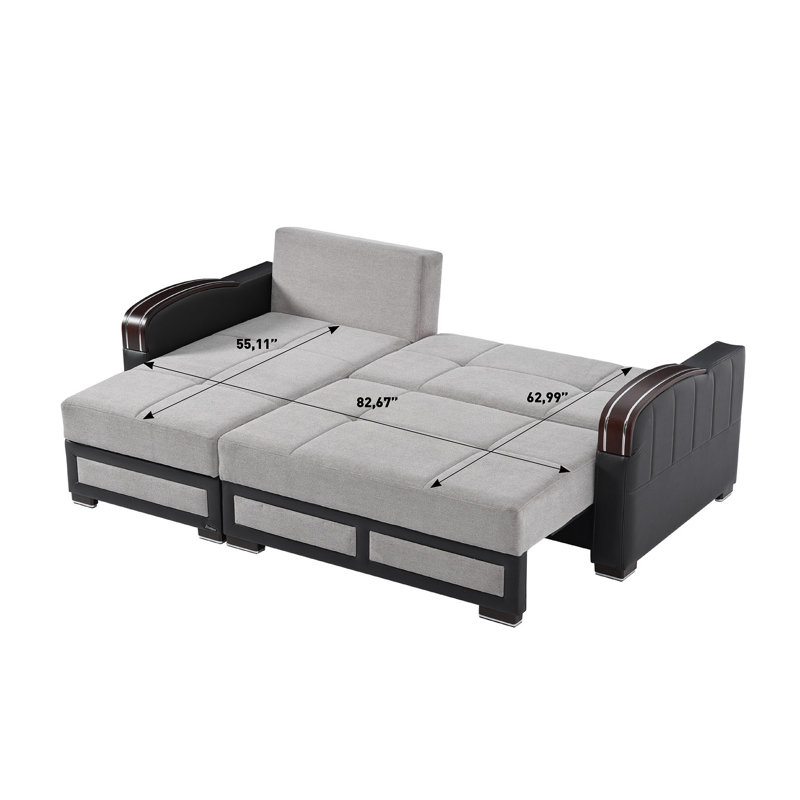 Primenest Urbanedge Upholstered Convertible Sectional With Storage, Silver Chenille 1
