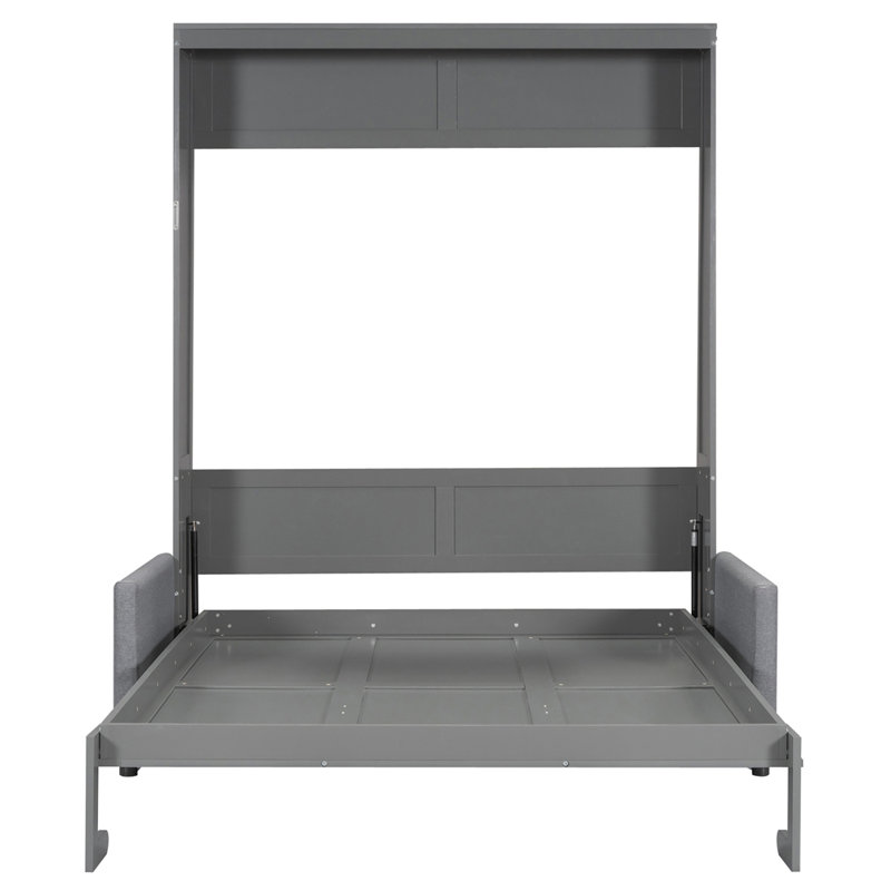 Grand lit escamotable mural avec coussin, gris