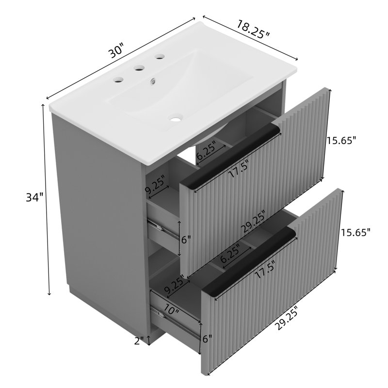 Meuble-lavabo 30 po avec comptoir en céramique, Gris