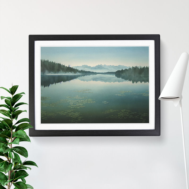 Mountain Lake Watercolour Vol.4 - Framed Print, 46cm H x 64cm W x 2cm D, Black Framed