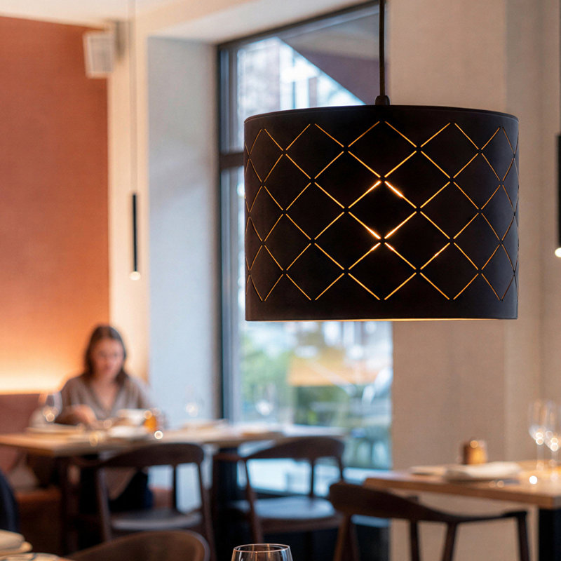 23.5cm H PVC Drum Pendant Shade ( Spider ) in Black