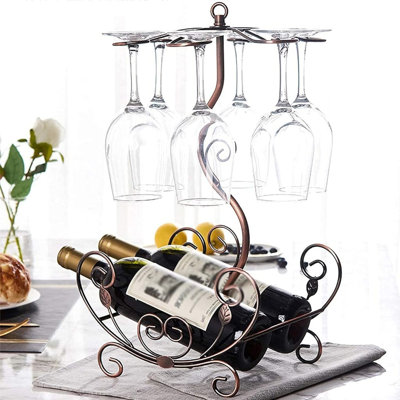 Denooyer Countertop Wine Rack with Glass Holder Freestanding Tabletop Wine Glasses Display Rack Only