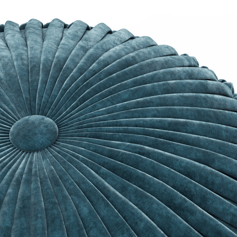 Pouf rembourré en velours bleu sarcelle avec plis capitonnés Renee, Sarcelle