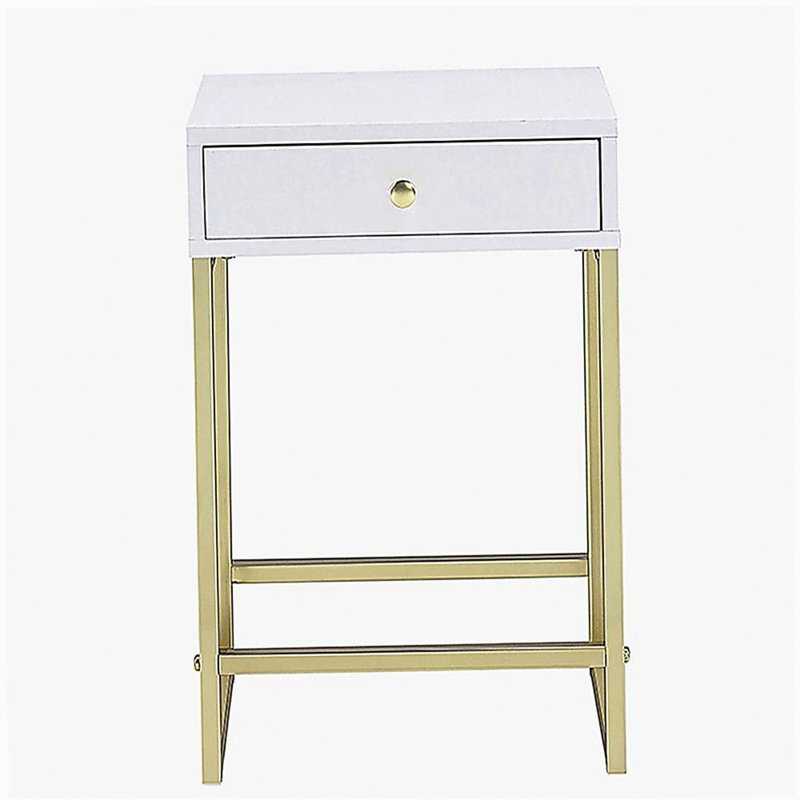 White and brass 1-drawer side table