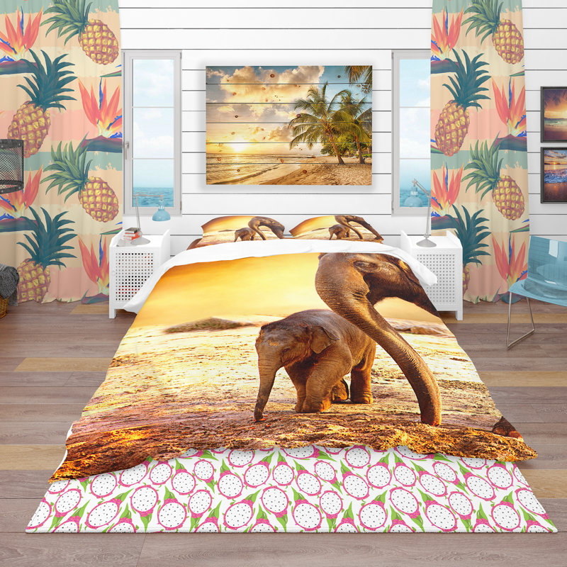 Ensemble de housse de couette tropical, Housse de couette très grand + 2 taies décoratives