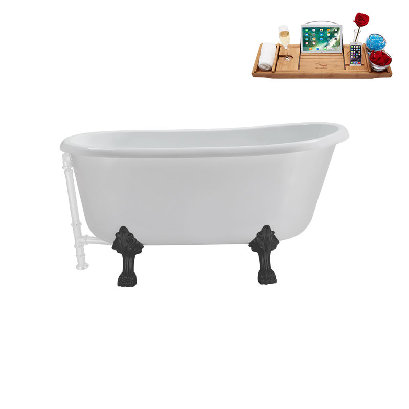 57.5'' x 29.5'' Soaking Acrylic Bathtub, Glossy White, Brushed GunMetal