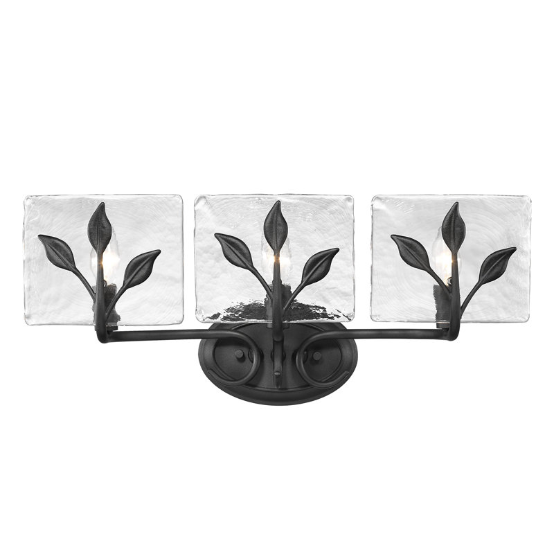 Wykeria 3-Light Vanity Light with Hammered Water Glass, Natural Black