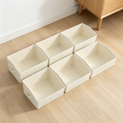 Grands bacs de rangement trapézoïdaux pour tablettes, paniers de rangement en tissu avec poignées, bacs pliables pour vêtements, serviettes, sacs à main, paquet de 6, beige
