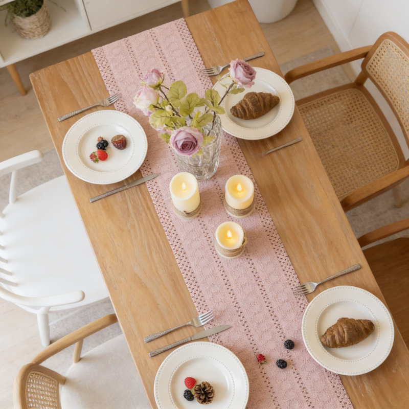 Table Runner With Macrame Fringe, Linen Blend Fabric For Farmhouse Rustic Dining Table Decor, Kitchen Centerpiece, And Home Accents