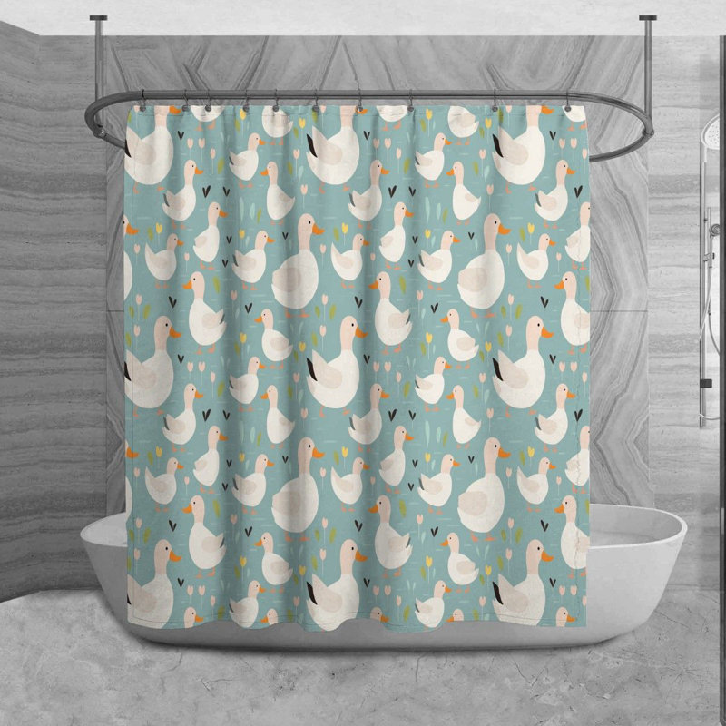 Duck Shower Curtain Animals Bathroom Decor Blue, H 93 po x l 70 po x P 6 po