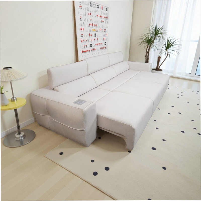 Canapé modulaire inclinable électrique avec audio Bluetooth, recharge sans fil et rangement intelligent pour les espaces de vie modernes.