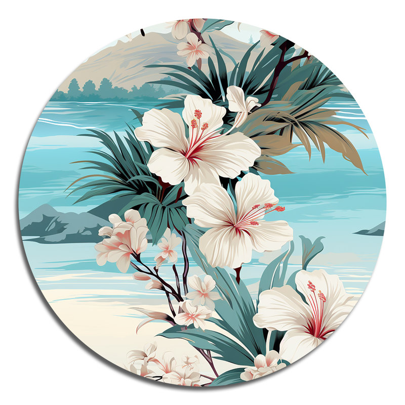 Motif tropical de reflets de bord de mer - Art abstrait rond en métal, H 29 po x l 29 po