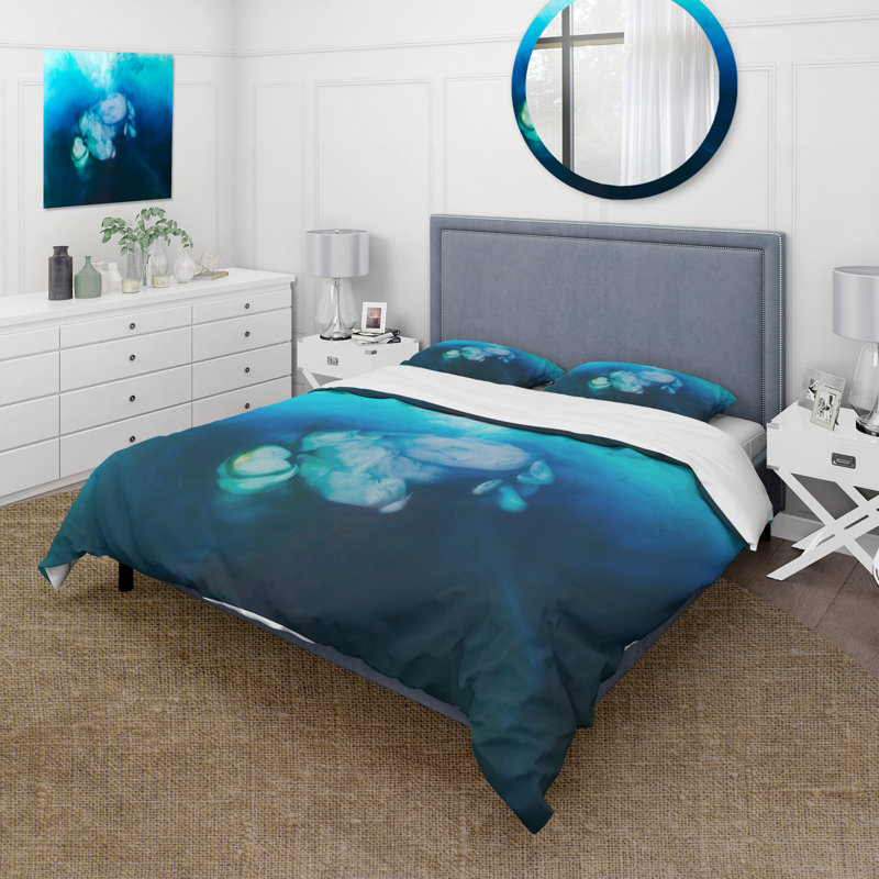Ensemble de housse de couette en microfibre bleu / noir, Housse de couette pour très grand lit et 2 très