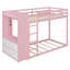 Lit superposé simple au-dessus de simple avec tiroirs de rangement, rail suspendu, lumière DEL, tablettes et panneau perforé, structure en bois, rose-1485958843