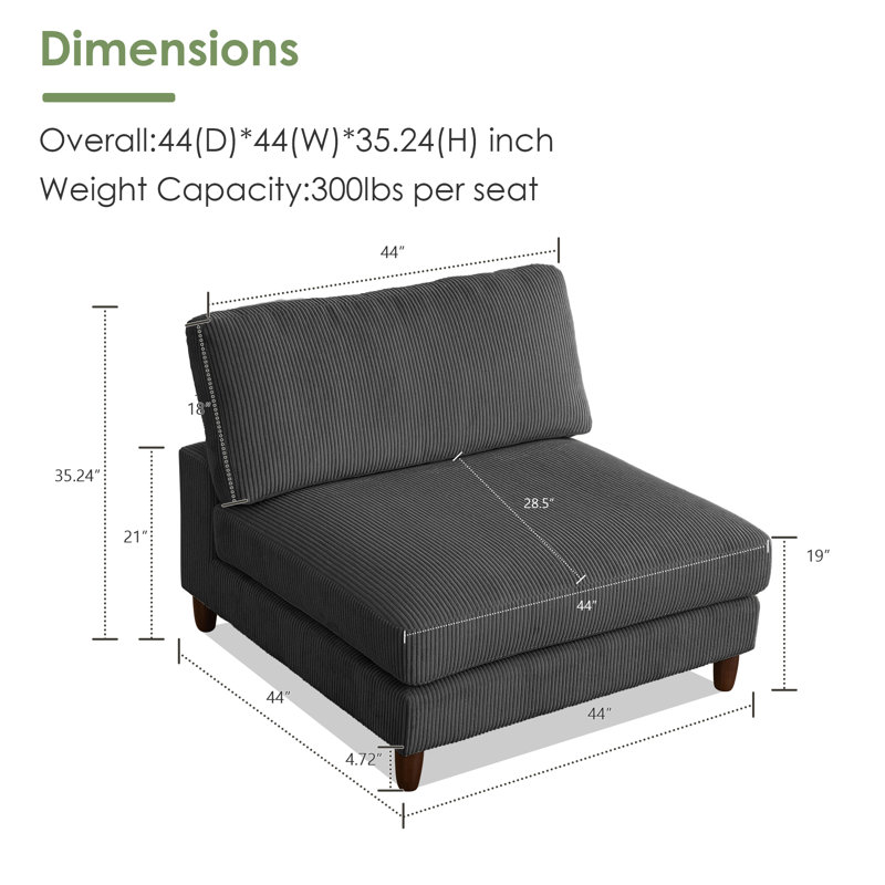 Fauteuil double rembourré sans accoudoirs, Gris