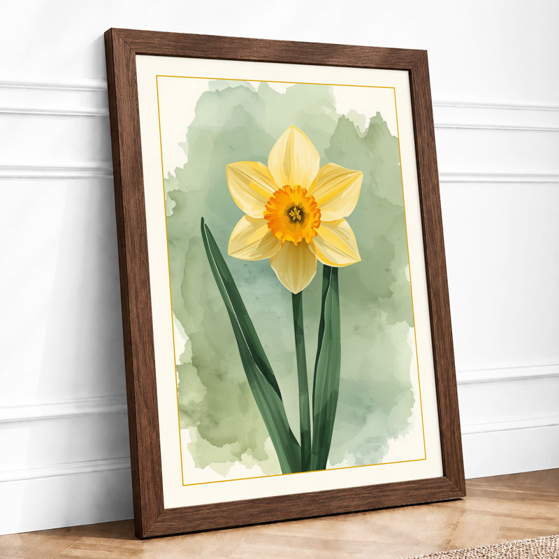 Golden Daffodil Botanical - Framed Print, A4 - 29.7 x 21.0 cm, Walnut
