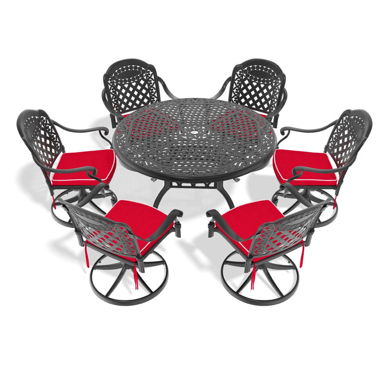 All-Weather Cast Aluminum Dining Set, Include Swivel Chairs And 48.03" Round Table With Black Frame