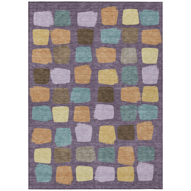 Machine Washable Indoor/Outdoor Chantille ACN2501 Squares Rug, 3' x 5', Purple