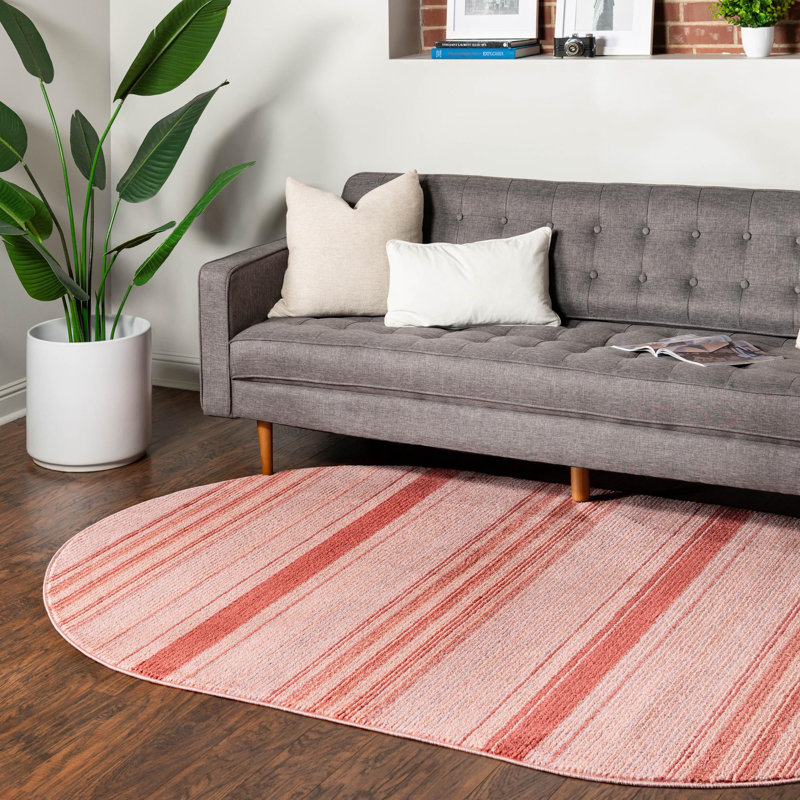 Tapis d'intérieur rayé Hulsey, Red, Ovale 5 pi 3 po x 8 pi
