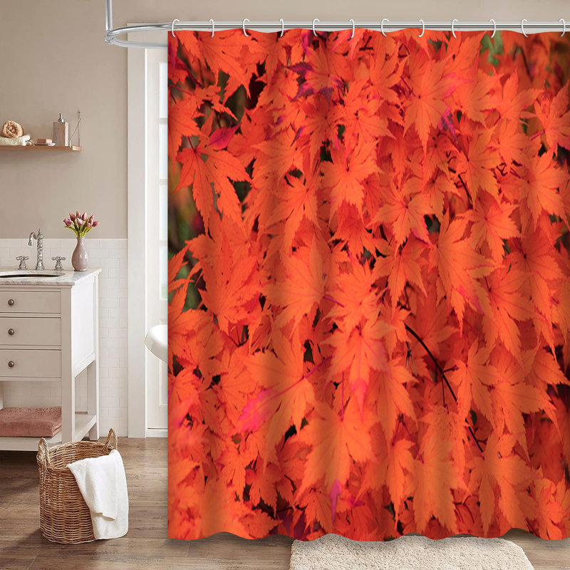 Rideau de douche rouge d'automne avec 12 crochets, L 72 po x l 78 po