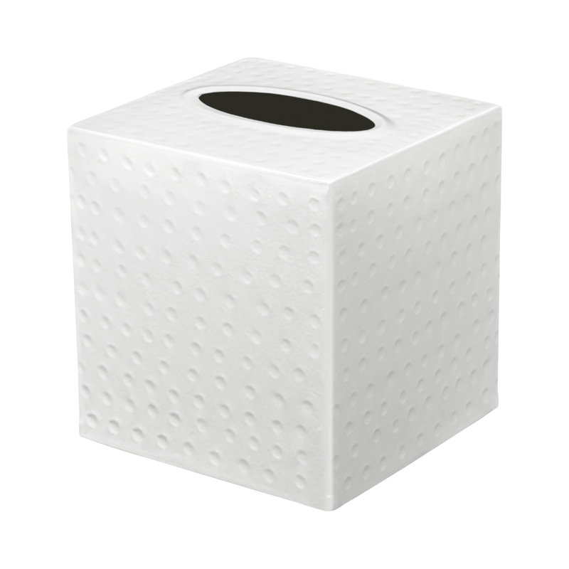 Hand Hammered Metal Tissue Box Cover, Classic White