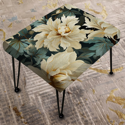 White And Blue Natural Damask Serenity - Floral Rectangle Ottoman