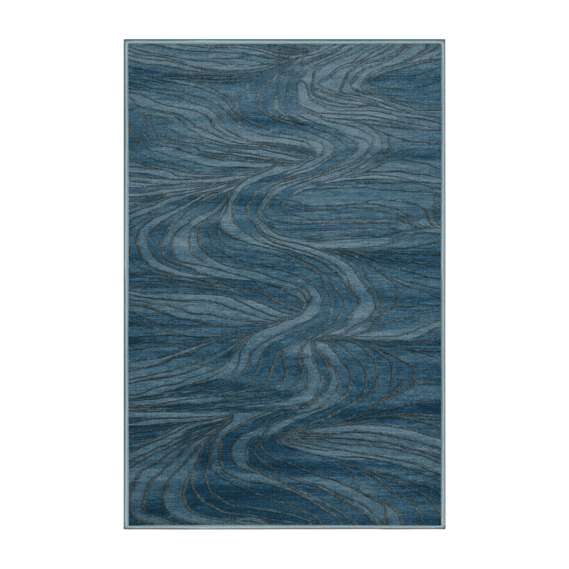 Tapis bleu turc lavable à la machine, Rectangle de 5 pi x 8 pi