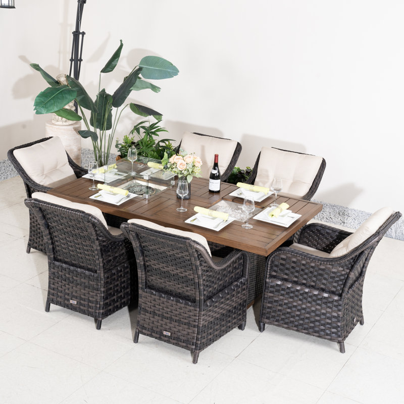 Ensemble de table de foyer d'extérieur 6 places avec seau à glace