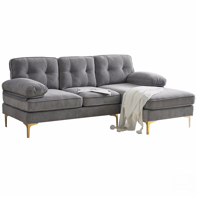 Luxury Velvet Upholstered L-Shaped Sofa with Removable Cushions and Sturdy Frame, Perfect for Modern and Retro Home Decor.
