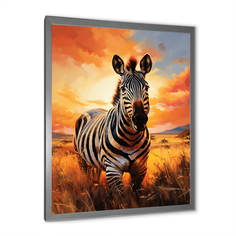 Zèbre sur une vaste prairie I, Argent, H 32 po x l 24 po x P 1 po