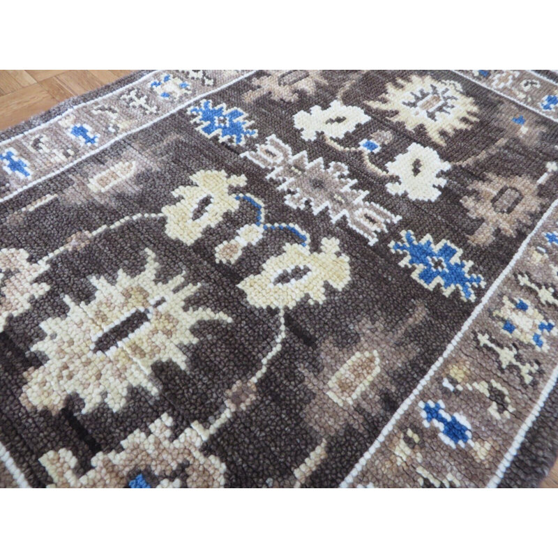 Tapis rectangulaire unique en laine de 2 pi x 3 pi brun / bleu / beige Emyri
