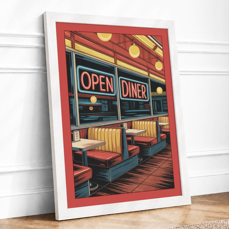 Neon Diner Glow Retro - Framed Print, A4 - 29.7 x 21.0 cm, White