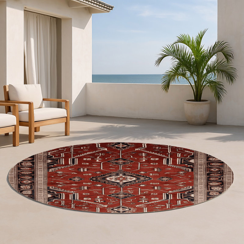 Tapis d'intérieur et d'extérieur brun Persian, Rond 5 pi