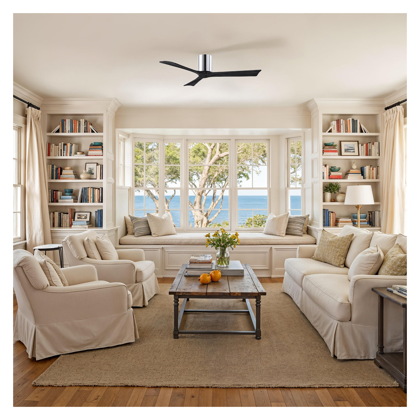 Olivier 3 Blade Ceiling Fan, Polished Chrome, Matte Black, 52"
