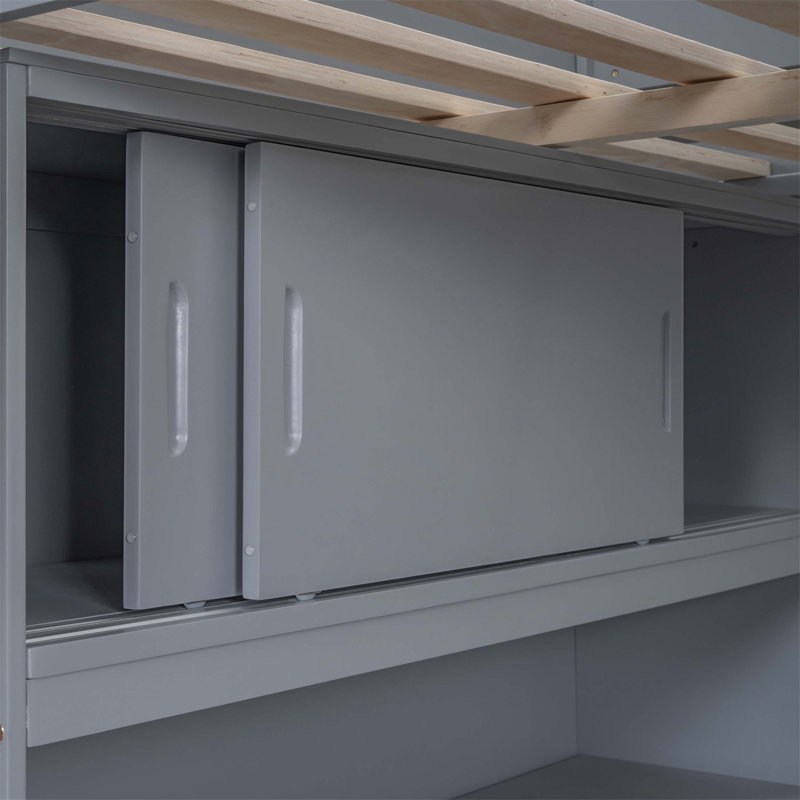 Lit mezzanine fonctionnel avec bureau et tablettes intégrés, pour créer un espace de chambre polyvalent et organisé., Gris