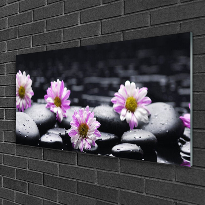Floral Flower Stones 1 Piece Wall Art on Glass