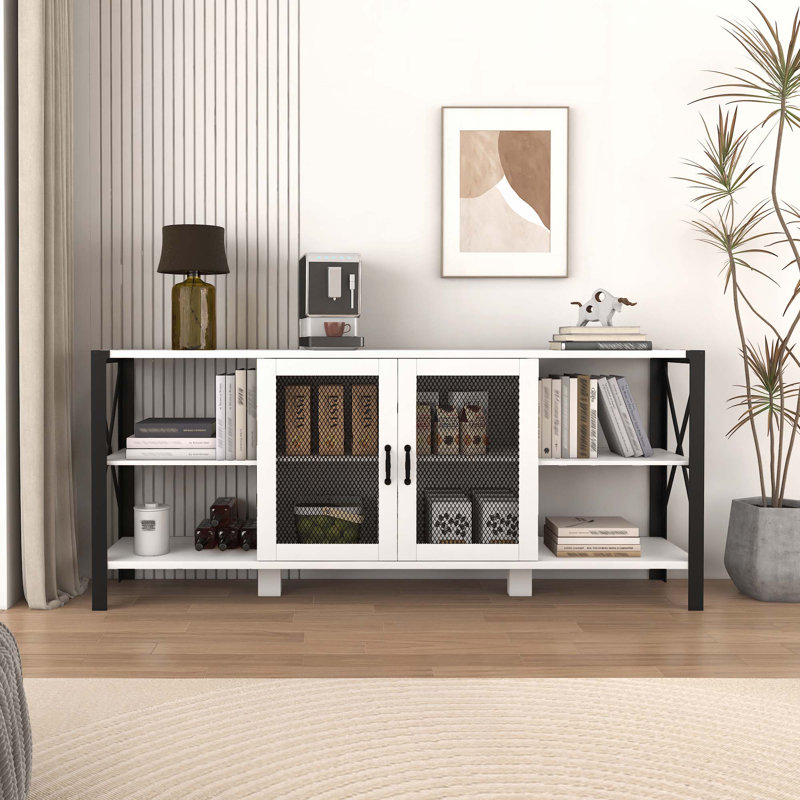 TV Stands with Metal Open Bookshelf, White